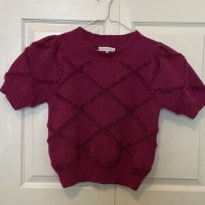 Ces Femme Fuchsia sparkle puffy  Short Sleeve cropped Sweater small